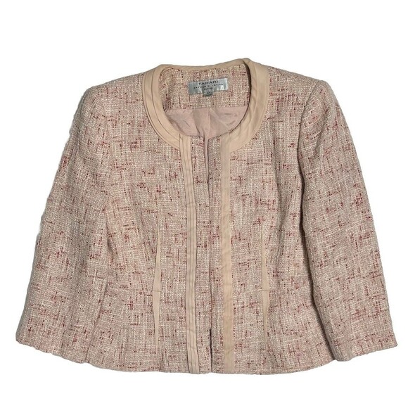 Tahari Arthur S. Levine Tweed Crop Blazer Women's 4P Pink 100% Silk Trim - Picture 1 of 17